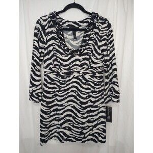 NWT INC International Concepts Sz M Black /White Striped Dress Zebra Embellished